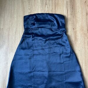 UO Elegant Navy Silk Strapless Dress
